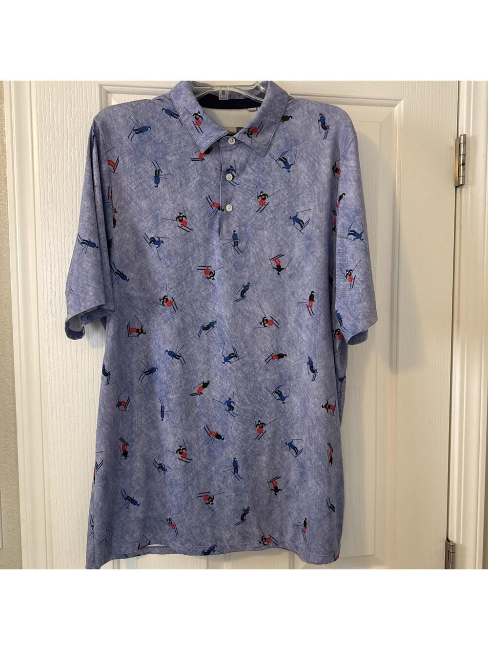 KJUS Polo Shirt Mens XL 54 Blue Ski Print UPF 50+ Performance Golf Comfort